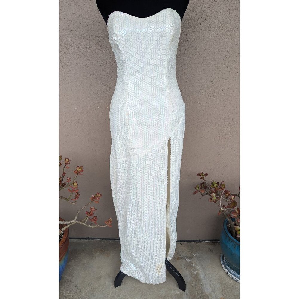 💜✨Perfectly Imperfect – White Sequin Gown with Custom Grommet Back